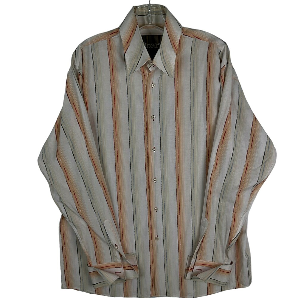 Roar Men’s Shirt L Striped Long Sleeve Button Up French Cuffs Contrast Collar